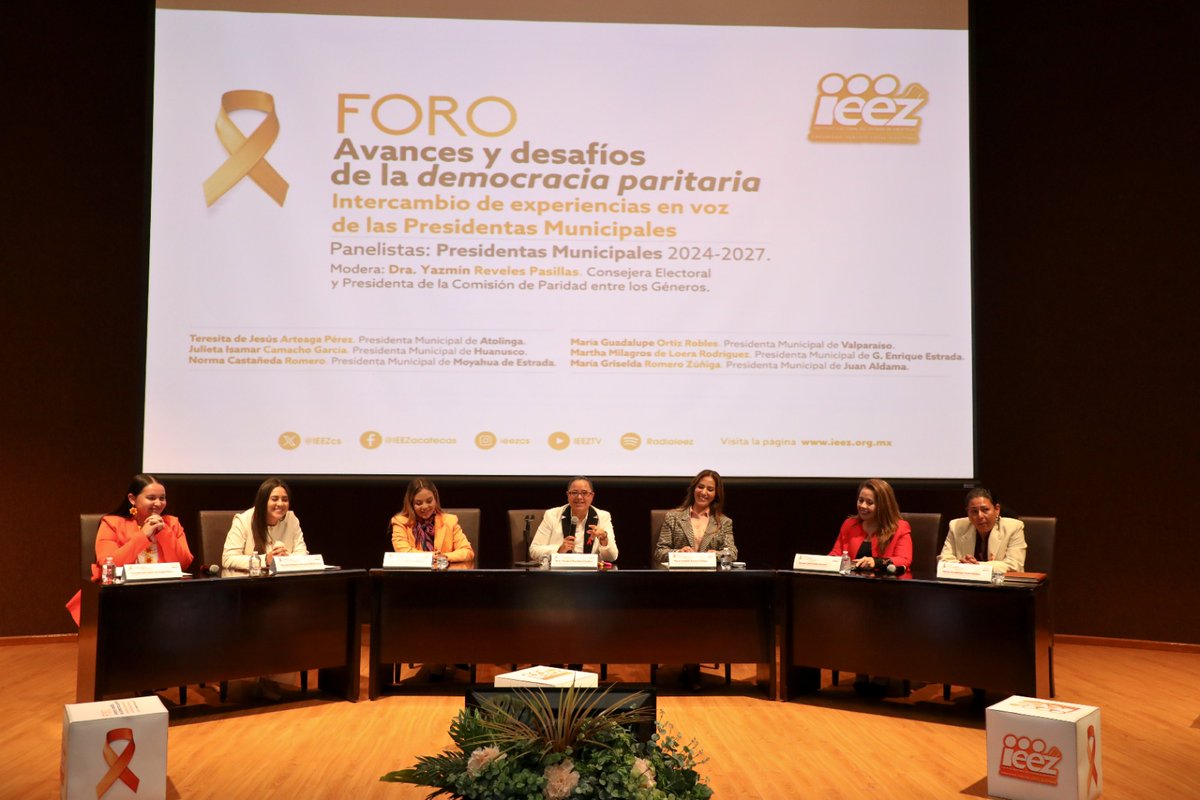 IEEZcs's tweet image. 🟠 El IEEZ realizó el Foro “Avances y desafíos de la democracia paritaria” con la participación de seis Presidentas Municipales, quienes compartieron los retos que enfrentan en el ejercicio de sus cargos y la importancia de denunciar toda forma de violencia.