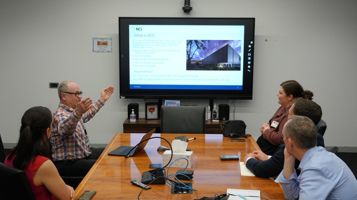 NCInews's tweet image. Last week, we welcomed delegates from the Dept of Industry, Science &amp;amp; Resources to NCI 🖥️.

They explored Australia’s #Supercomputing landscape, rising demand for HPC, system upgrades &amp;amp; our digital research ecosystem 🌍.

#NCIAustralia #Pawsey #NCRIS #HPC #FutureOfResearch