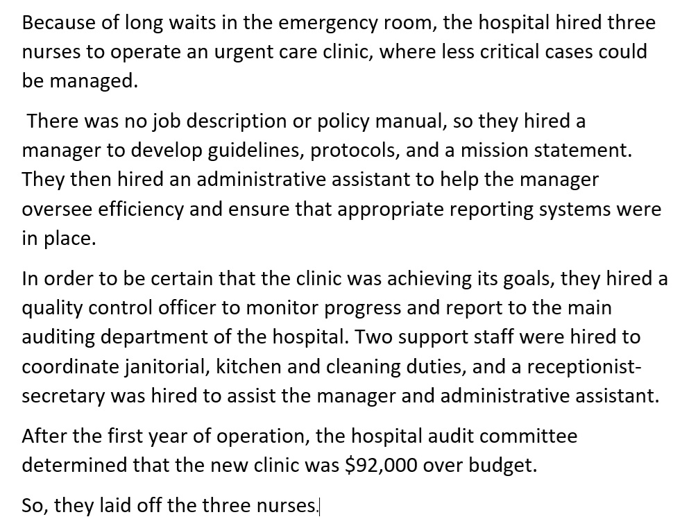 In "a bureaucratic system...increase in expenditure will be matched by a fall in production...rather like `black holes' in the economic universe, simultaneously sucking in resources, and shrinking in terms of `emitted production."  Dr. Max Gammon on healthcare, "The theory of