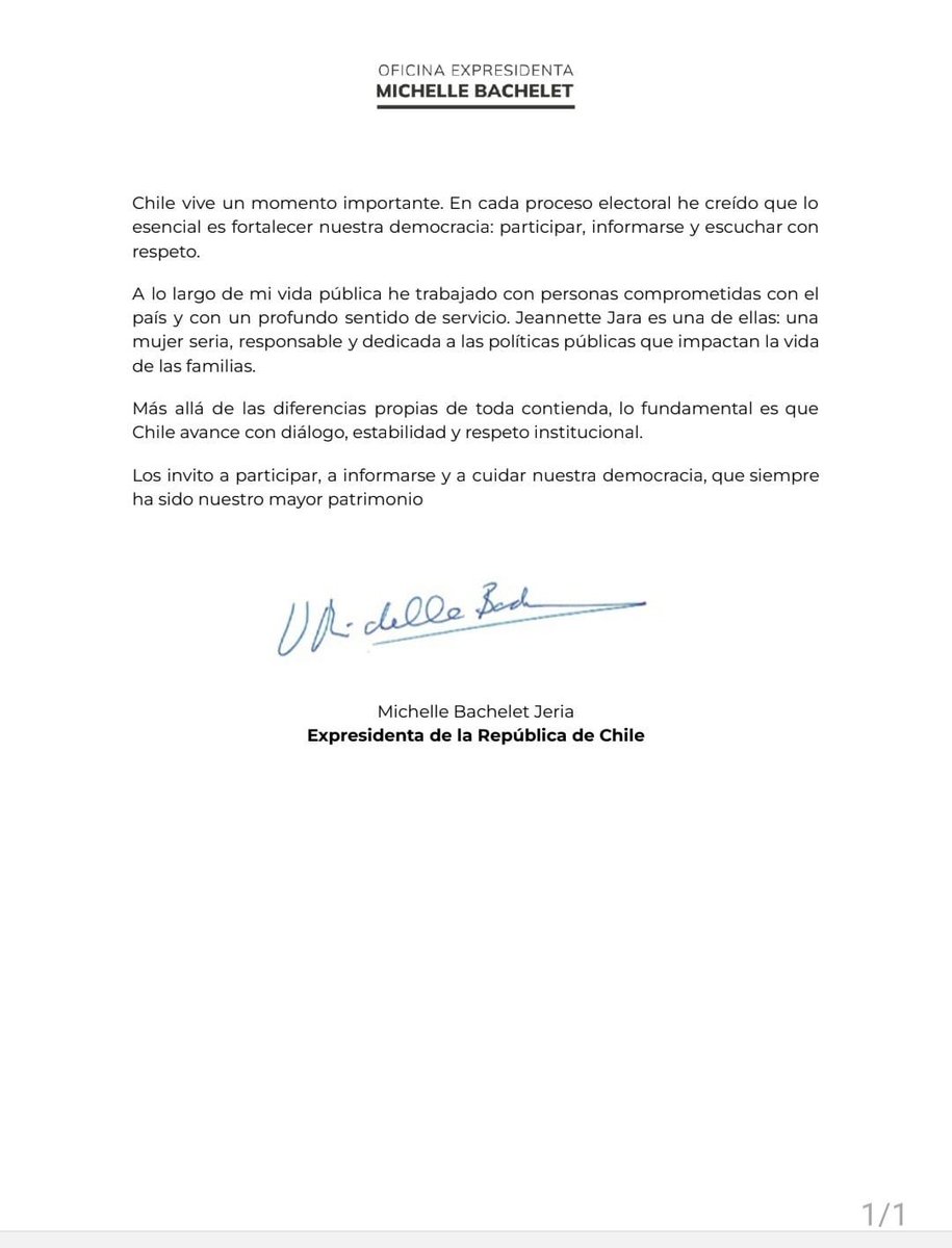 RobertoMerken's tweet image. 🔴 Michelle Bachelet, la mujer más importante de la política en Chile, da su apoyo a Jeannette Jara