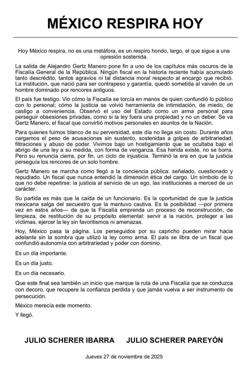 Sobre la salida de Gertz Manero…