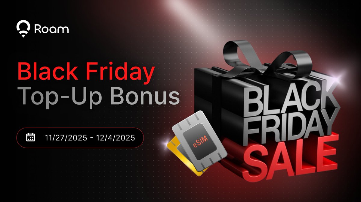 Black Friday Top-Up Bonus

Black Friday at Roam is ON! Load up your eSIM while you can because the best deals are here:

💥Top up $1–$10 → 10% Bonus
💥Top up $11–$50 → 20% Bonus
💥Top up > $50 → 30% Bonus

Our Black Friday offers end December 4 at 16:00 PST.
Bonuses will be