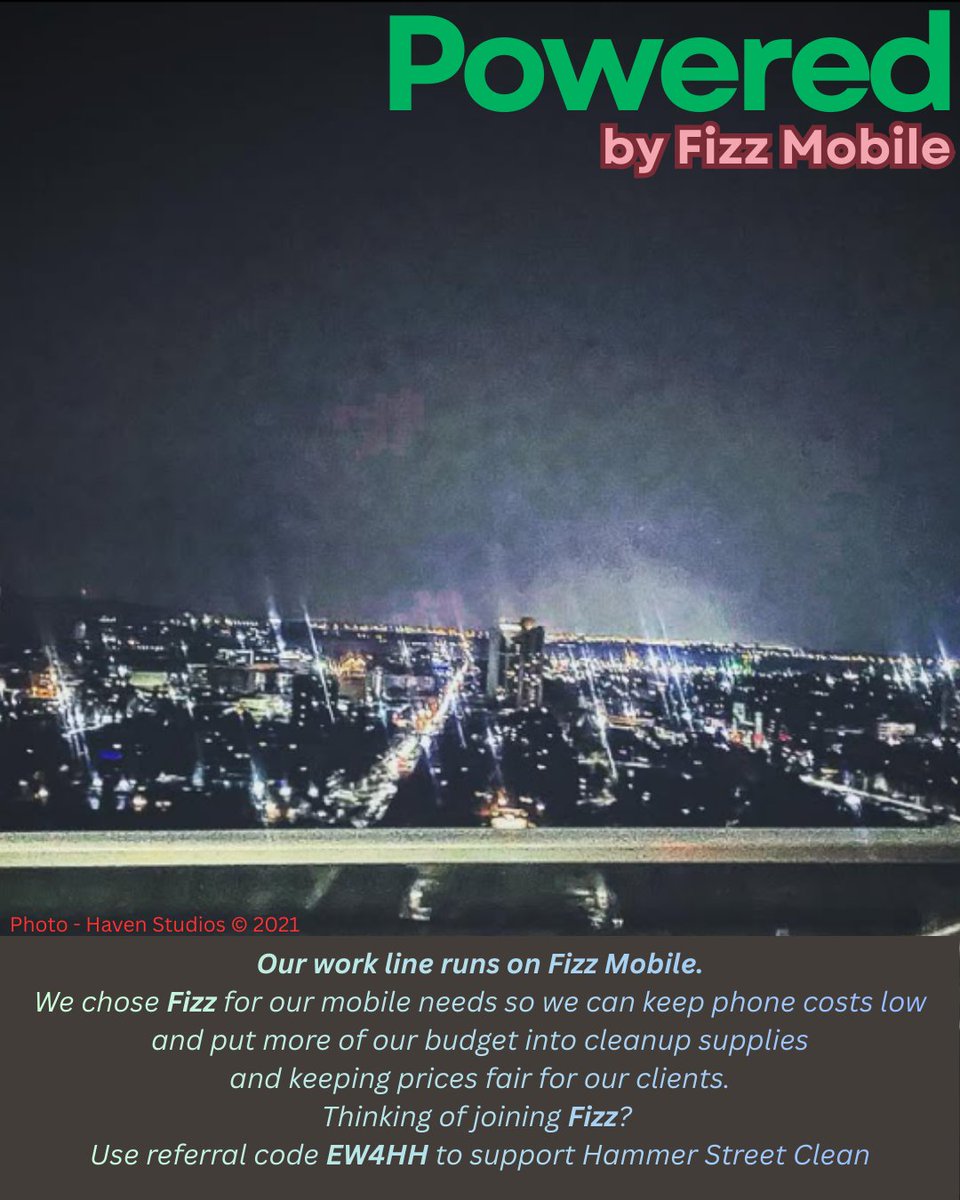We’ve chosen Fizz Mobile for our mobile services so we can keep phone costs low and put more of our budget into cleanup supplies and fair pricing for our clients in Hamilton. 📱

Thinking of joining Fizz? Use referral code EW4HH to support Hammer Street Clean