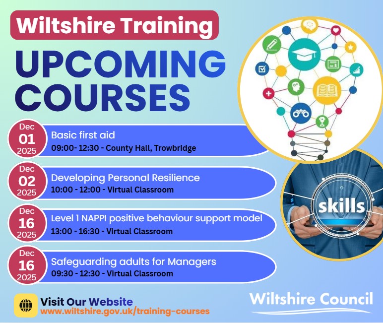 💡Expand your knowledge with Wiltshire Training's expert-led courses 💡

Visit our website to find out more and book online:

orlo.uk/beYkY

*If you work in a school, please book via Right Choice.