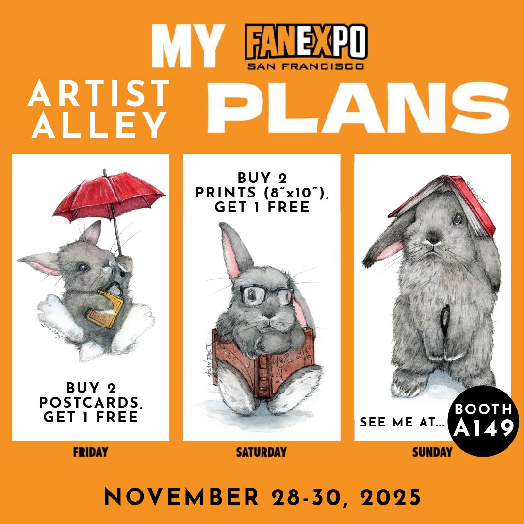 rabbitdmegan's tweet photo. are you looking for black friday specials? cause i got some! come by booth A149 to fill your walls with traditional watercolor paintings by me! 🐰
•
•
•
•
•
#illustration #illustrator #art #artwork #artist #watercolor #painting #comiccon https://t.co/eZVnz8HCDS