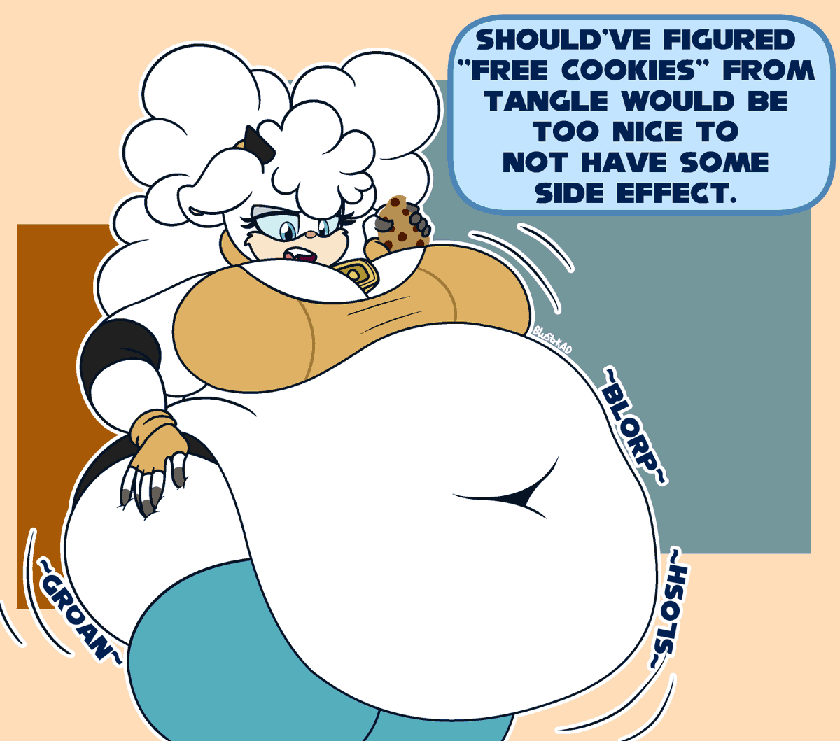 Lanolin should've known better than to try free cookies left by a mischievous lemur.

#sonicart #sonic #SonicIDW  #lanolinthesheep #lanolin #weightgain #fat