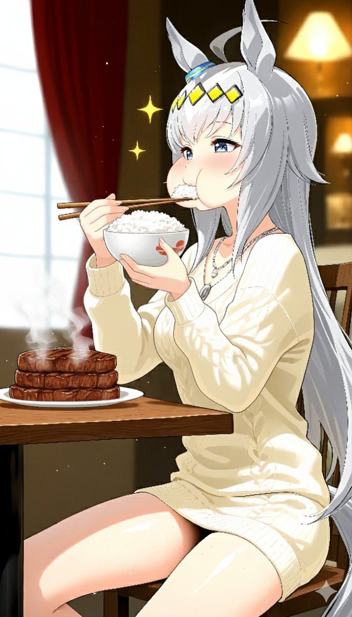 オグリキャップとステーキとご飯
nanoBananaで編集
#OguriCap 
#Umamusume
SFW