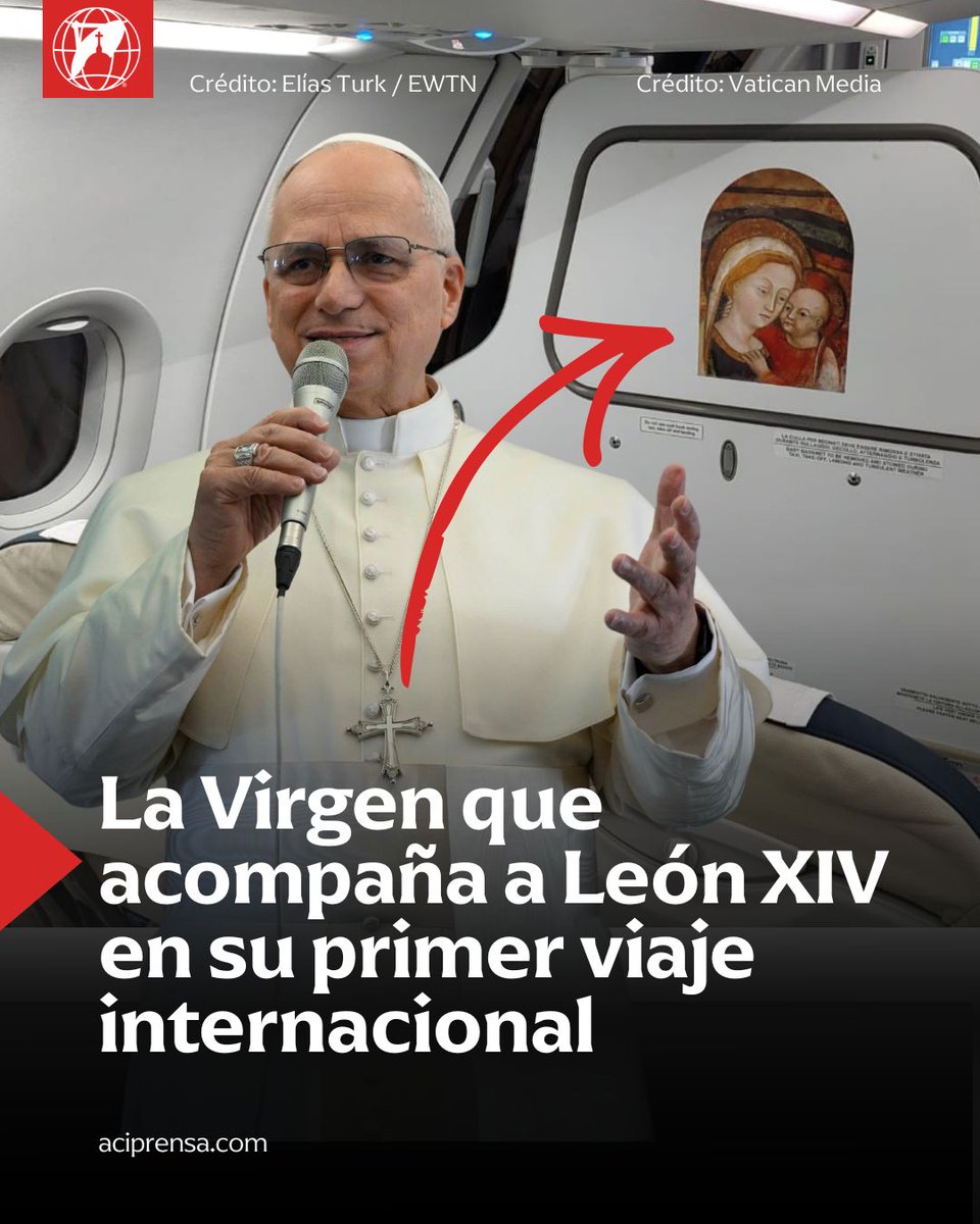 La Virgen que acompaña a León XIV en su primer viaje internacional.🙏🏻

¡Una nueva compañera de viaje!

La imagen de Nuestra Señora del Buen Consejo se encuentra en el avión que lleva al Papa León XIV en su primer viaje apostólico internacional. 

Su santuario fue justamente el
