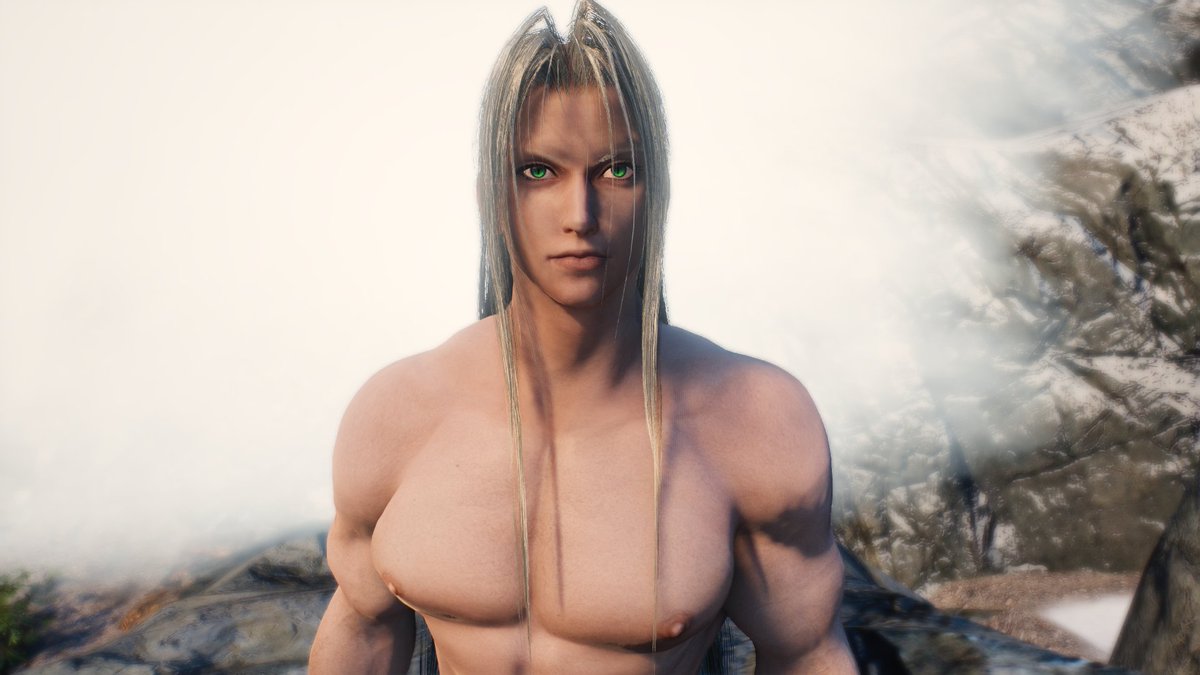 hackeraxe_art's tweet image. Anyways, Sephiroth&apos;s head has now been properly merged with the Skyrim body. Now leaves facial expressions, and then finally... hair physics.