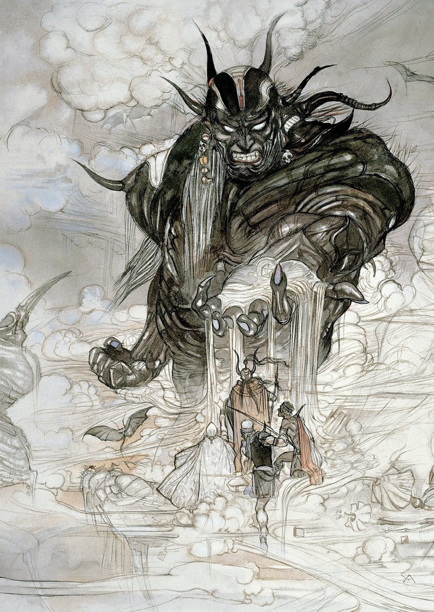 Genki_JPN's tweet image. This is the first ever art work Yoshitaka Amano did for the Final Fantasy series! 

It is titled “The Cloudsea Djinn” and helped set the tone for the entire series!