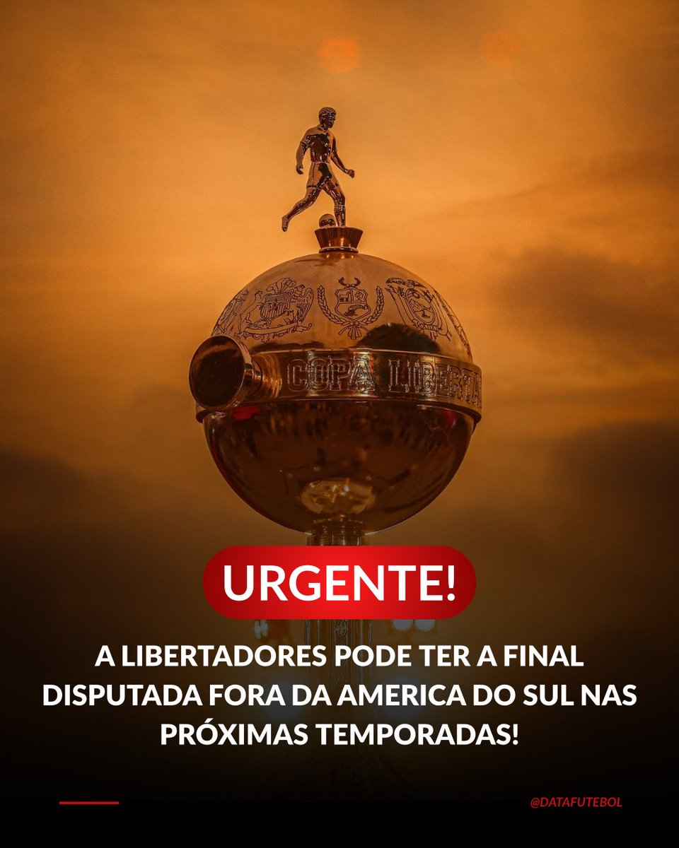 DataFutebol's tweet image. URGENTE! 🚨 

A final da Libertadores pode ser realizada FORA da AMÉRICA DO SUL nas próximas temporadas! 😳

O Qatar 🇶🇦 e a Arábia Saudita 🇸🇦 já se candidataram para SEDIAR A FINAL.

Miami, nos Estados Unidos, é um outro lugar que agrada bastante a Conmebol.

Via @marcrizzo