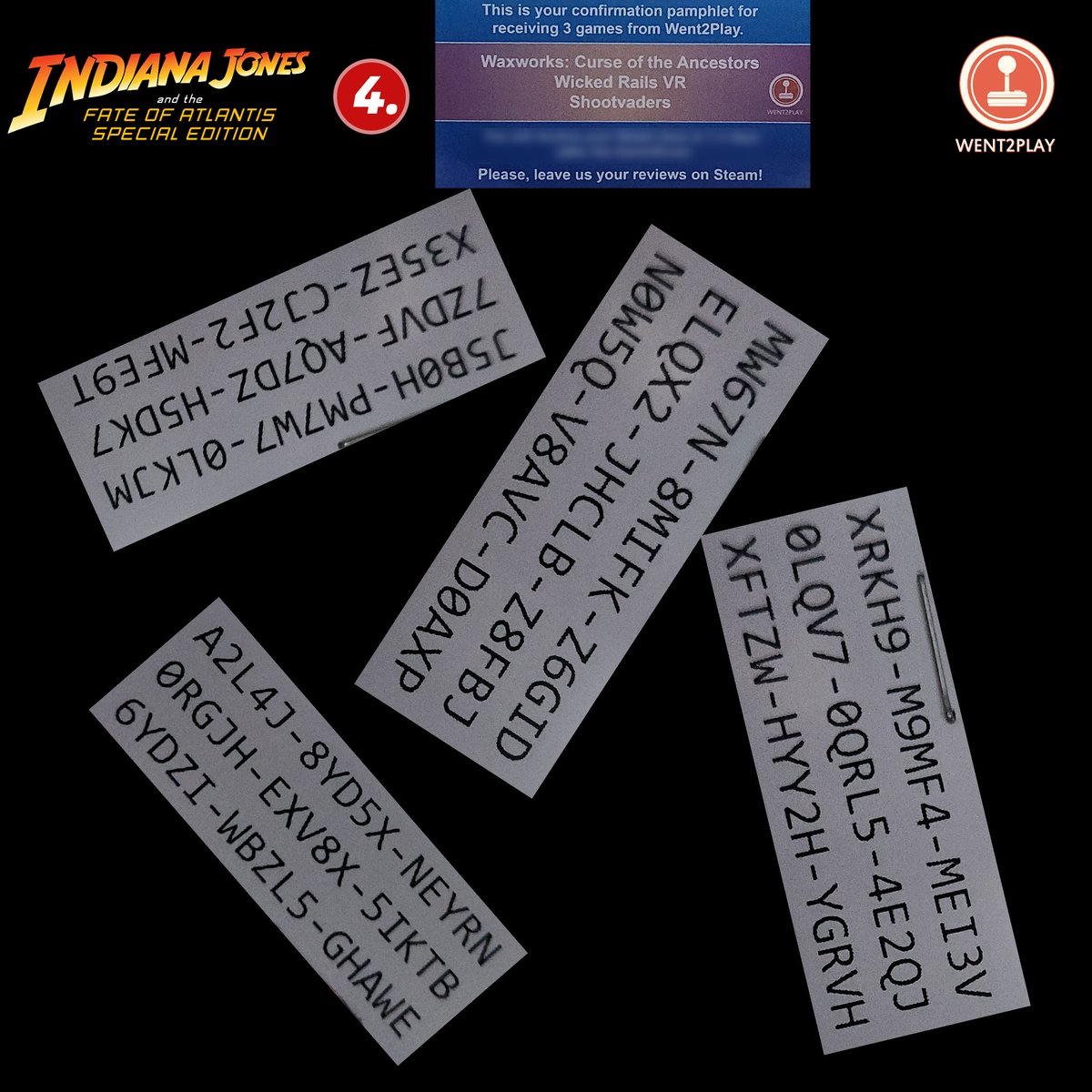 FOA_SE's tweet photo. Fans, free codes from Went2Play! Enjoy Thanksgiving. Love ya! 
(3 images, 3 different games, reviews appreciated)
#indianajones #freecodes #steamcodes #freegames https://t.co/MTSkiZGuR7