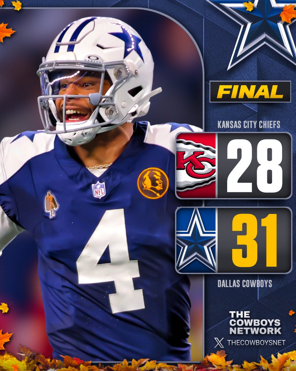 TheCowboysNet's tweet photo. COWBOYS WIN! Cowboys pull off the victory over the Chiefs: Cowboys 31 - Chiefs 28 ✭ #KCvsDAL #DallasCowboys https://t.co/RSlbuw2SIt