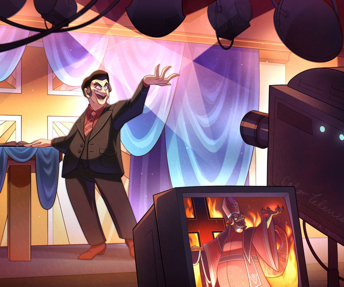 georgie_tenten's tweet image. Another comm I completed for the same client who wished not to be tagged ^^  

I reckon the reverend feels most like himself when he&apos;s in front of the camera✨🔥

#HazbinHotelOC #HellaverseOC