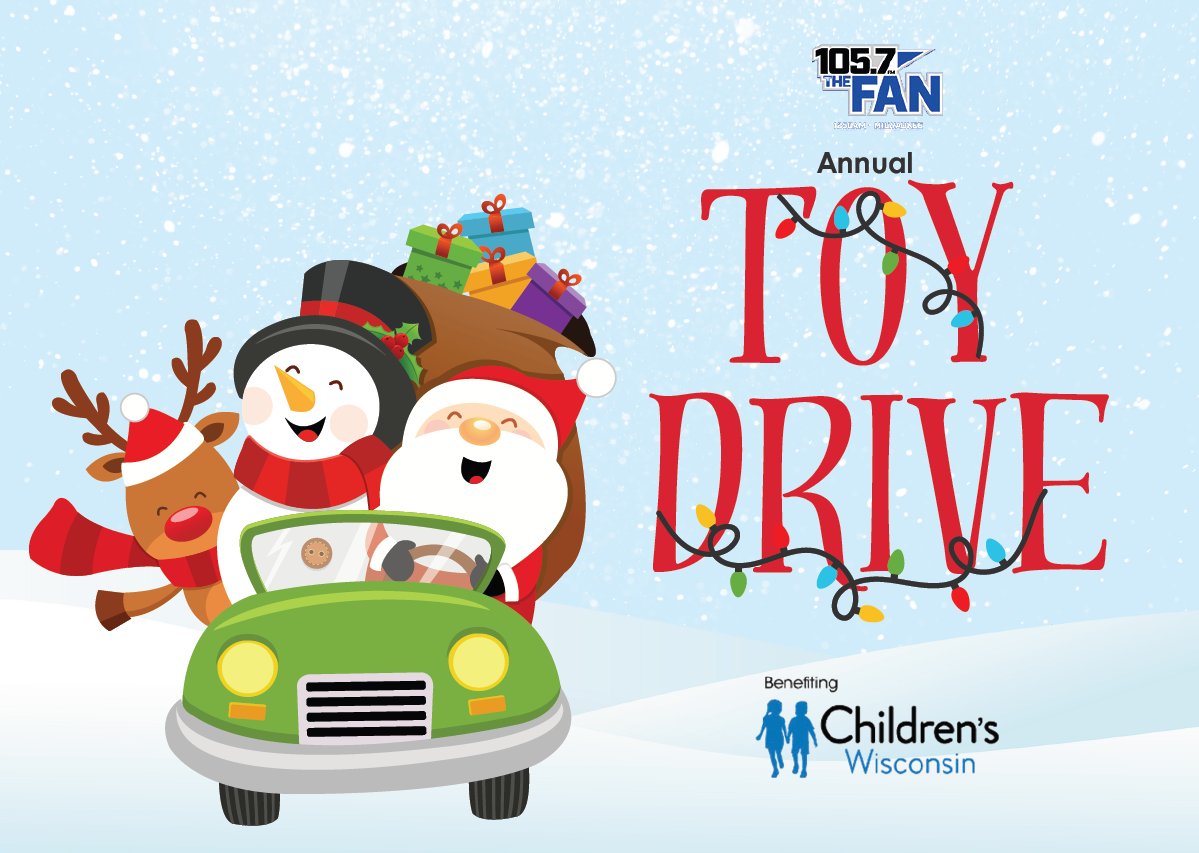 Join us for our Toy Drive, Benefiting Children's Wisconsin! Stop by Blain's Farm &amp; Fleet in Oak Creek between December 1-5 from 8am-6pm 🥁 1037kissfm.com Presented by Tri City National Bank, Steel Wind Industries, Bear Sunroom, Metro by T-Mobile, and By The Yard