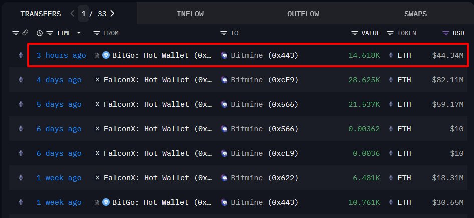 Bitmine Immersion Technologies Buys Additional ETH