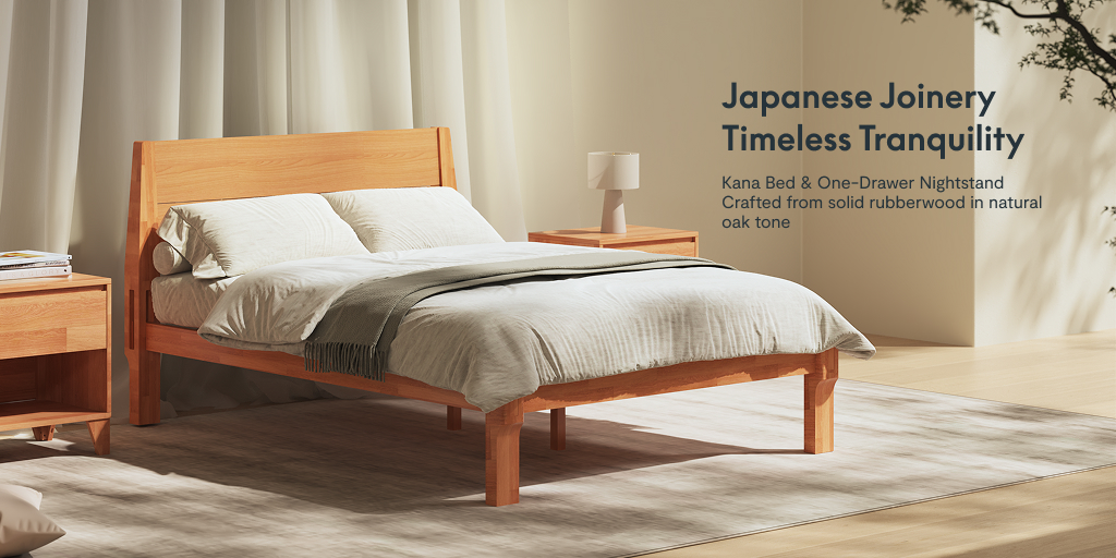 ☀️Ever dream of waking up somewhere calm and sun-washed?

🌿This is that place — right at home.

🛏️The Kana Japanese Joinery Bed paired with the One-Drawer Nightstand brings a warm, grounded serenity to your space.

🌟Natural wood, soft light, and the kind of quiet that settles