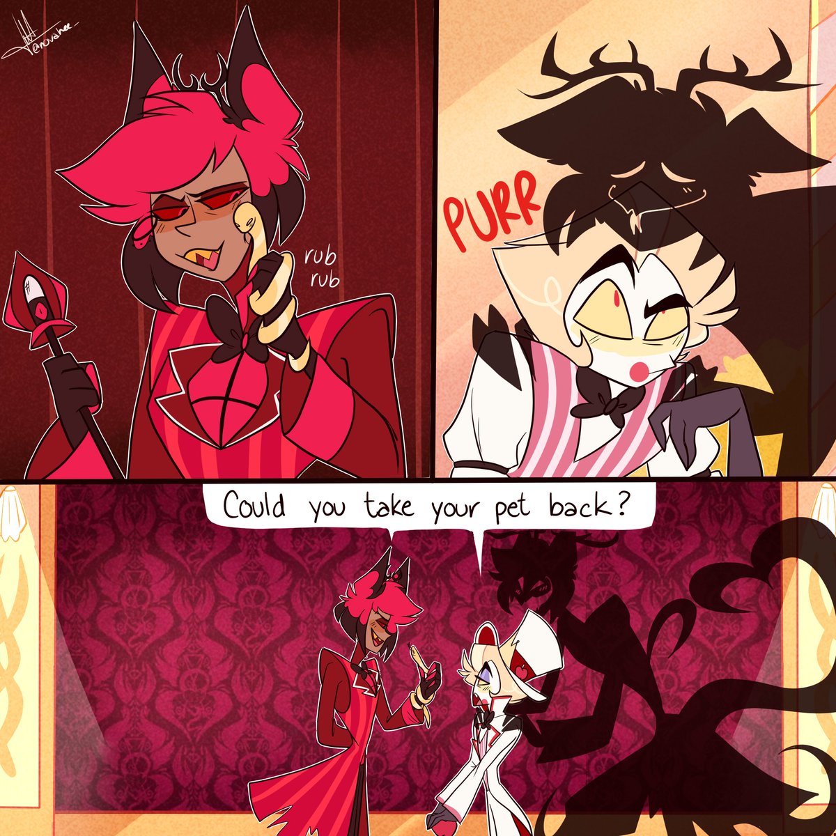 kim_monita187's tweet image. Au #radioapple 

Donde la Serpiente de Lucifer y la sombra de Alastor, les ayuda al contrario a enamorar a su dueños. 

Alastor y la serpiente de Luci chismean sobre Lucifer
Y la sombra de Alastor y lucifer chismean de Alastor.