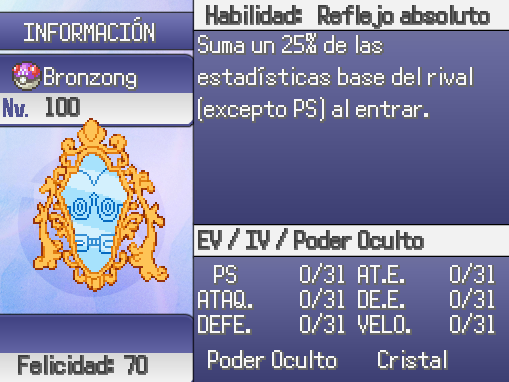 PkmnAmatista's tweet photo. De la mano de @ArtHowler os presentamos al Bronzor y Bronzong de Cristalis.

Cuenta con la Habilidad Reflejo Absoluto, que copia un 25% de las estadísticas base del Pokémon rival al salir al combate (excepto PS).

También contará con un move característico.

Sprites no finales. https://t.co/TwyowPkgiB