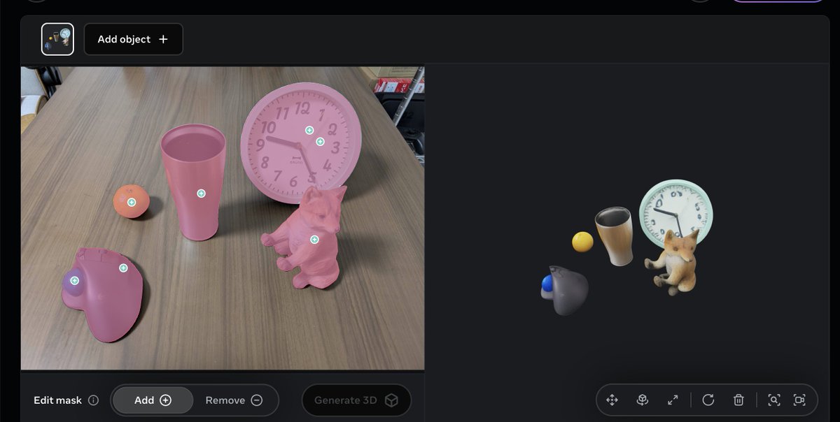 JDSC_manu's tweet image. 画像1枚から3D化！先週公開の「SAM-3D」をトライしました。
デフォルメや空想的な補完もありますが、正確な3Dモデルが作れることに驚き。あらゆる分野での基盤モデル普及を肌で感じますね。
以前のVGGTとの使い分けなど、技術的な「勘所」を探りながら検証継続します！ 
#JDSC #SAM3D #ComputerVision