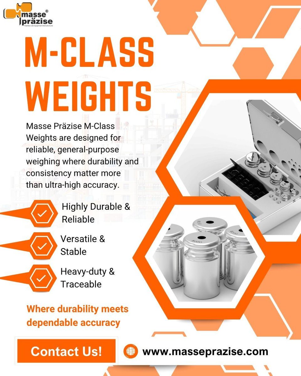MassePrazise's tweet image. Choose reliability with Masseprazise M-Class Weights, engineered to deliver consistent, stable, and heavy-duty performance in everyday weighing tasks.
📞 +91 6264915873
✉️ sales@masseprazise.com
🌐 masseprazise.com
#IndustrialWeights #Masseprazise #CalibrationTools