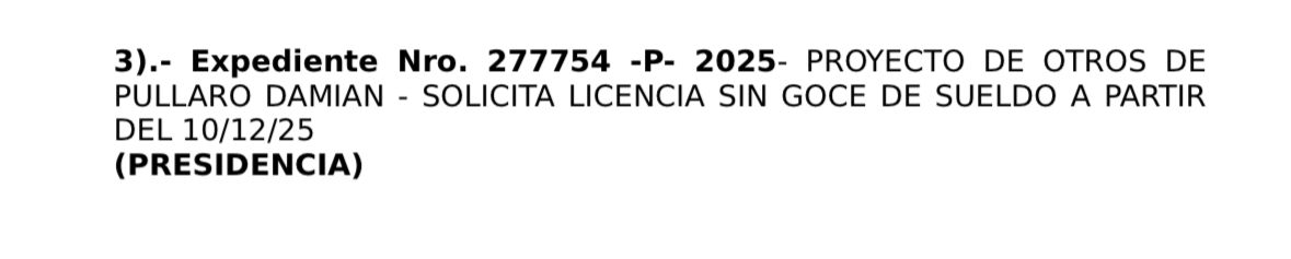 Damián Pullaro se hizo el boludo y nunca dijo que era planta permanente en Concejo, ñoqui. Ahora solicita licencia sin goce de sueldo para asumir como edil y cobrar como tal. Todo un asko promovido por su hermano gobernador y su socio, del alcalde. No lo vas a ver en los medios.