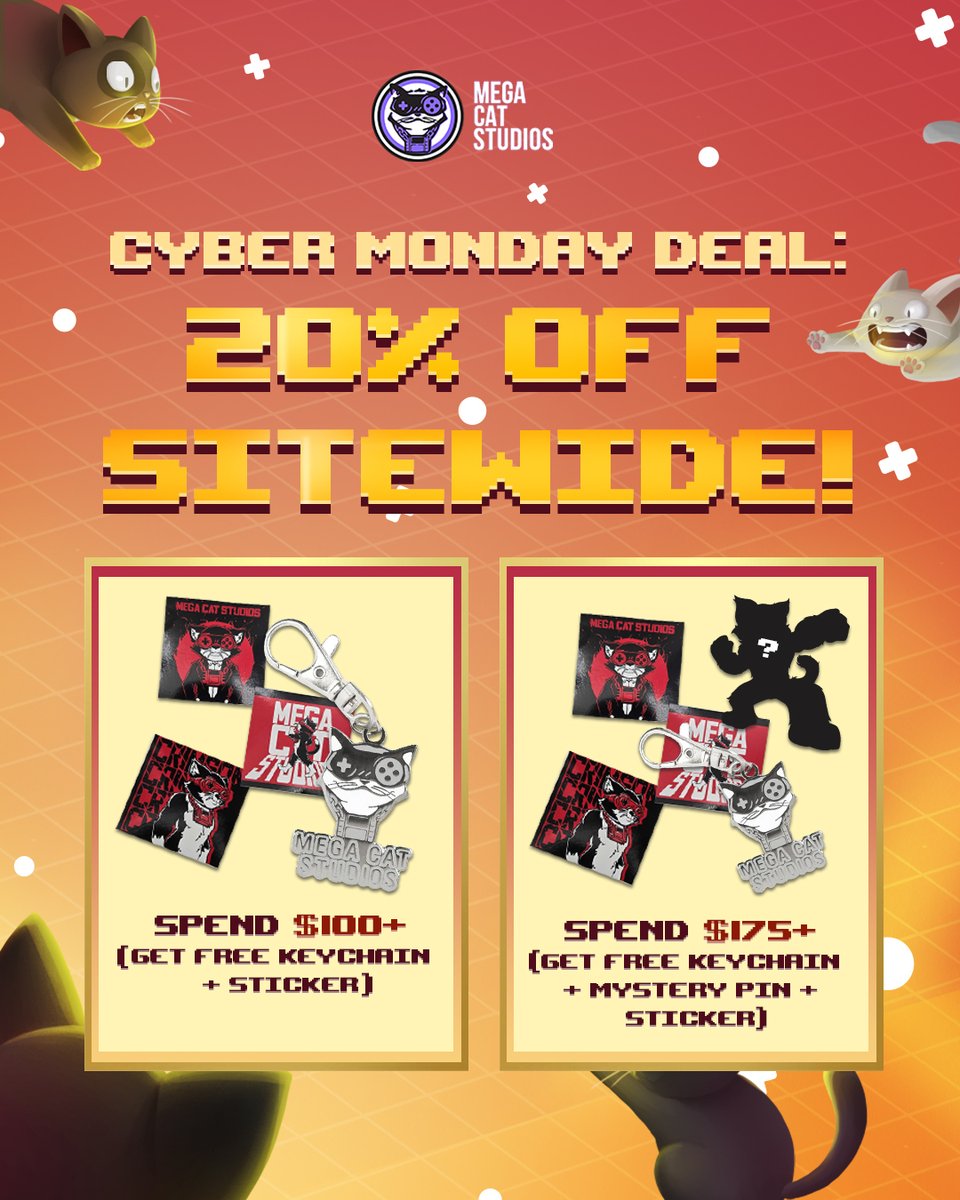 megacatstudios's tweet image. Power up your cart this #BlackFriday and #CyberMonday from November 28th to December 1st! ⚡

Score up to 25% off sitewide, grab epic freebies, and check out our newest treats: ZPF for the Sega Genesis/Mega Drive, Cat-puccino Supreme, Paw-er Up Espresso, and more! ☕

Time to…