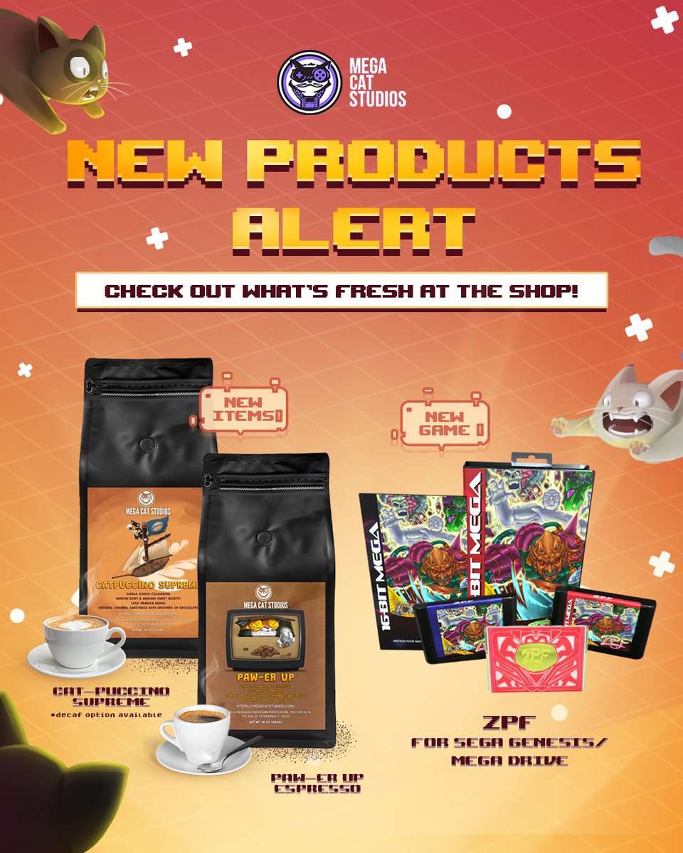 megacatstudios's tweet image. Power up your cart this #BlackFriday and #CyberMonday from November 28th to December 1st! ⚡

Score up to 25% off sitewide, grab epic freebies, and check out our newest treats: ZPF for the Sega Genesis/Mega Drive, Cat-puccino Supreme, Paw-er Up Espresso, and more! ☕

Time to…