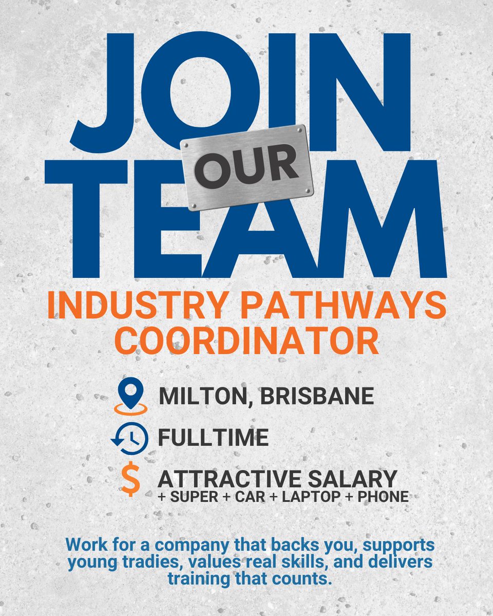 BlueDogTraining's tweet image. Ready to make a real impact for young tradies? We are hiring an Industry Engagement and Pathways Coordinator to help build strong futures across Queensland. Apply now through Seek.
ap1.hubs.ly/y0qrD70

#BlueDogTraining #QueenslandJobs