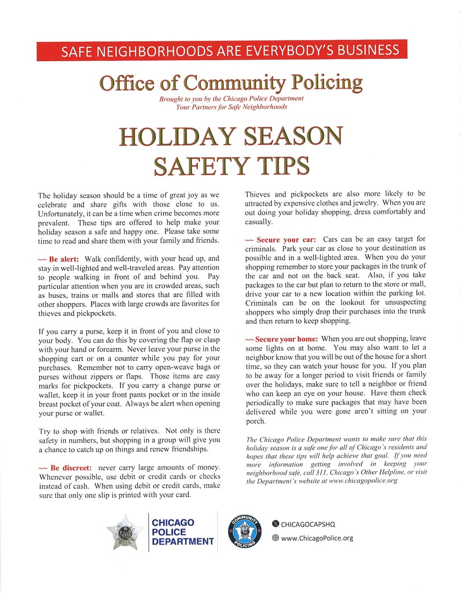 <a href="/ChicagoCAPS12/">Chicago Police, 12th District Near West</a> HOLIDAY SAFETY TIPS!
