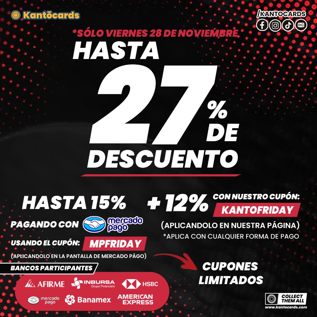 🔥 HOY ES EL DÍA QUE ESPERABAS, COLECCIONISTA 📷Sólo por este viernes 28 de noviembre: 📷 📷 15% pagando con Mercado Pago (MPFRIDAY) 📷 12% extra con nuestro cupón: KANTOFRIDAY ➕📉