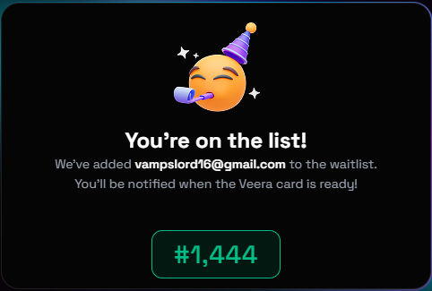 gerockkk's tweet image. Secured spot #1,444 on @On_Veera !

🔥Real Web3 payment is here: Instant card, any wallet top-up, zero minimums &amp;amp; YOUR keys/control.No more explaining seed phrases to normies. Just swipe &amp;amp; earn.

Fintech is cooked  
👉 waitlist.veera.com

gVeera #FinancialOS