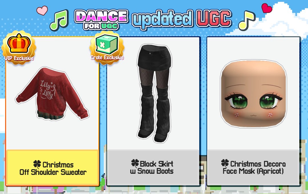 lily_liffy's tweet image. ✨Dance For UGC, NEW UGC Update✨
New items are now available in Dance For UGC! Check it out in the game now! 🎉✨ If you lose points due to out-of-stock items, plz visit our Discord. X can be hard to track!

🎮Game : roblox.com/games/15792006…
👾Discord : discord.gg/CYU9jUZJDq…