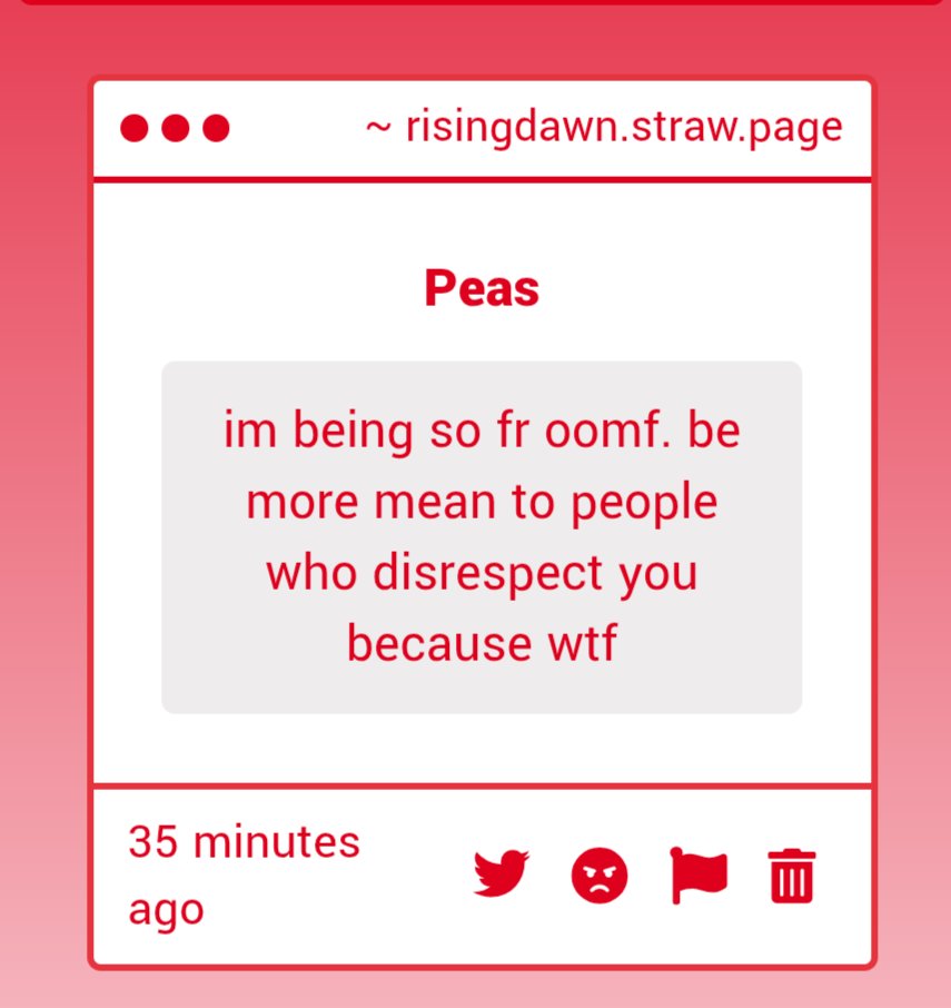 Ty oomf I shall, and I'll gladly be mean to people who disrespect close oomfs as well who don't wanna be mean to them (with permission ofc) risingdawn.straw.page