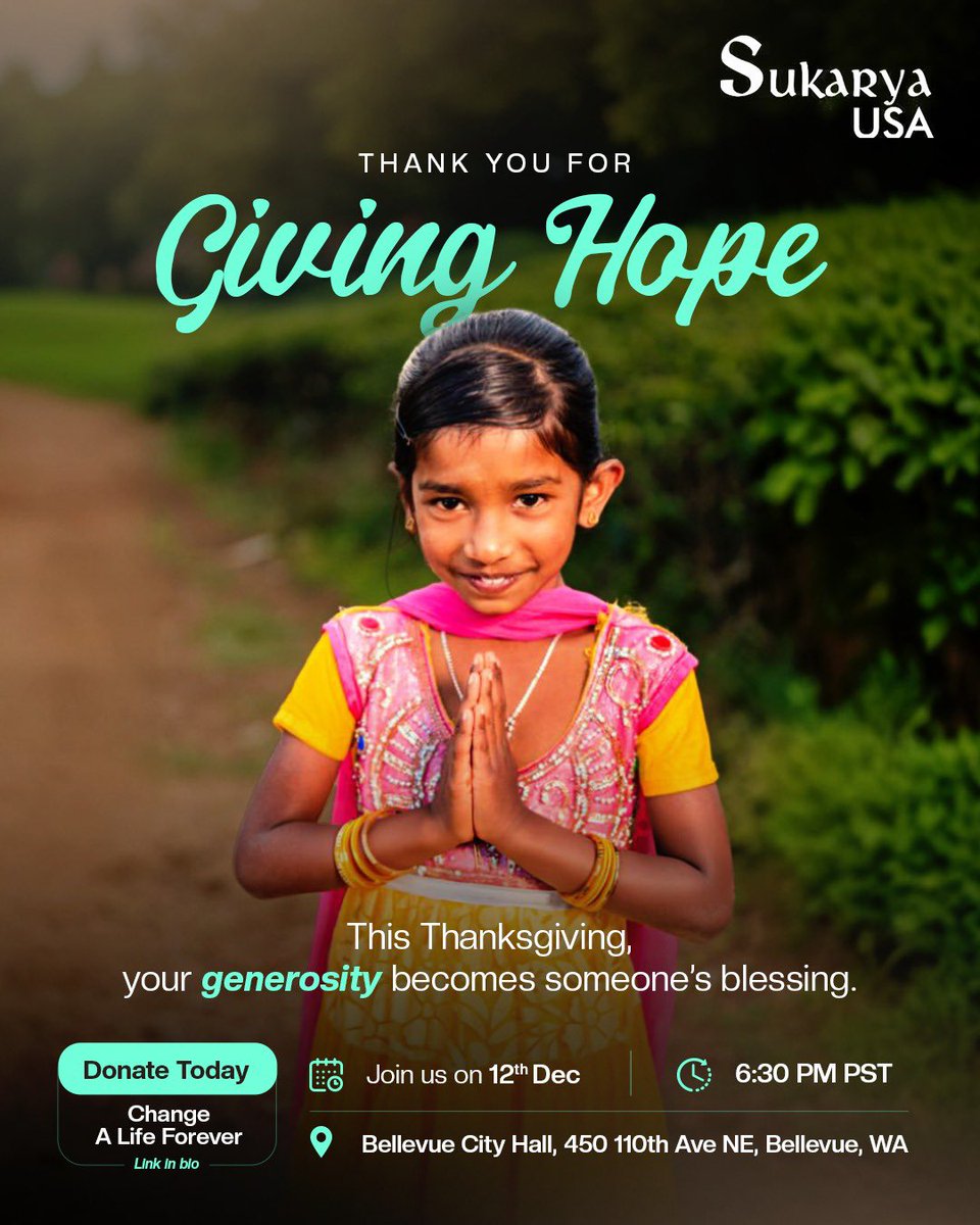On this Thanksgiving, we’re grateful for everyone who stands with us, who believes that every child deserves the chance to learn and dream.
Your kindness fuels our mission. Your generosity opens doors that were once closed. Thank you. #HappyThanksgiving2025 #Sukarya #SukaryaUSA