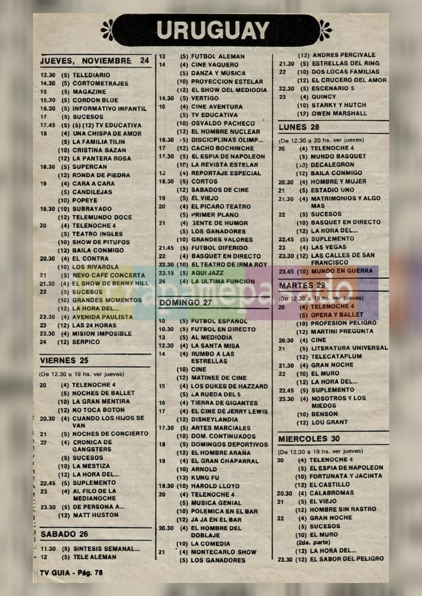 atrapamepasado's tweet image. Si la lluvia trae un poco de viento, tal vez enganche los canales de Montevideo.
#Programación #TVGuía
 #En1983 #Hace42Años 📺