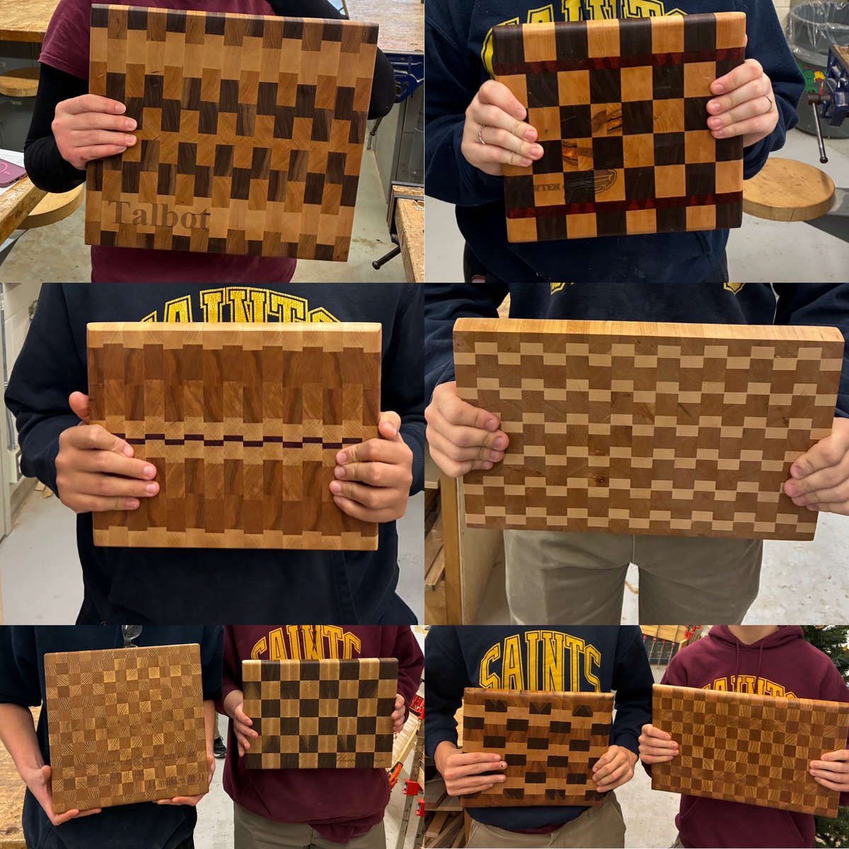 #cuttingboard time for our <a href="/StPeterCSS/">St. Peter's C.S.S.</a> Grade 11 Construction students. These beauties are made with local and exotic hardwoods and look way too nice to use!
#woodworking #endgrain <a href="/PVNCCDSB/">PVNC Catholic</a>