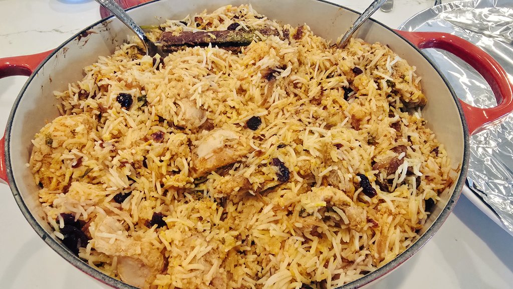 cranberry cinnamon chicken gravy biryani...served with cranberry raita and caramelized apples on the side