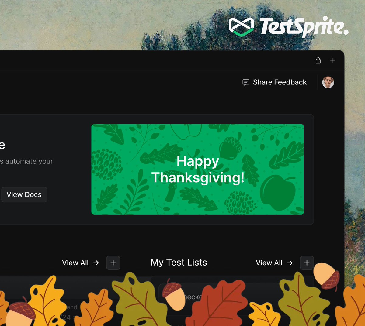 Test_Sprite's tweet image. Happy Thanksgiving from the entire team at TestSprite! 

We&apos;re incredibly thankful for all your supports and the opportunity to help you succeed. What&apos;s one thing you&apos;re testing out this holiday? 🍽️🦃