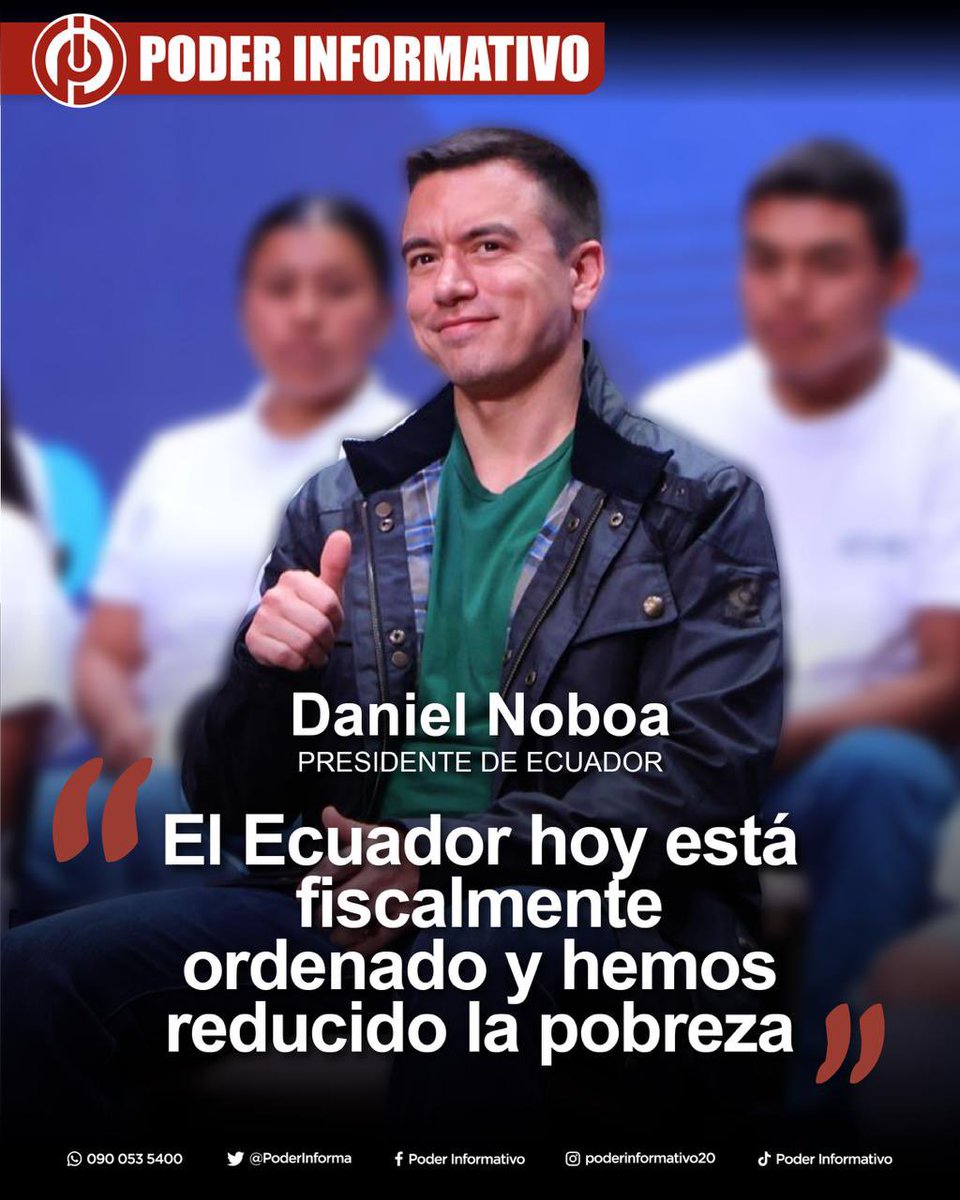 PoderInforma's tweet image. #ECUADOR || En una entrevista realizada esta noche, el presidente, Daniel Noboa, dijo sentirse feliz porque en las calles la mayoría de ecuatorianos lo apoyan. Según él, esto es porque ha logrado reducir la pobreza y ordenar al país.