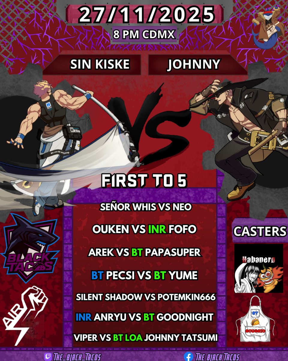 Regresamos con más engranajes culpable, el único lugar donde el mashear no es una opción sino una necesidad 
Puedes ver estos tiros hoy a las 8 pm en su canal de masheros 

twitch.tv/the_black_tacos

Si quieres participar puedes mandarnos un mensaje y con gusto te AGENDAREMOS