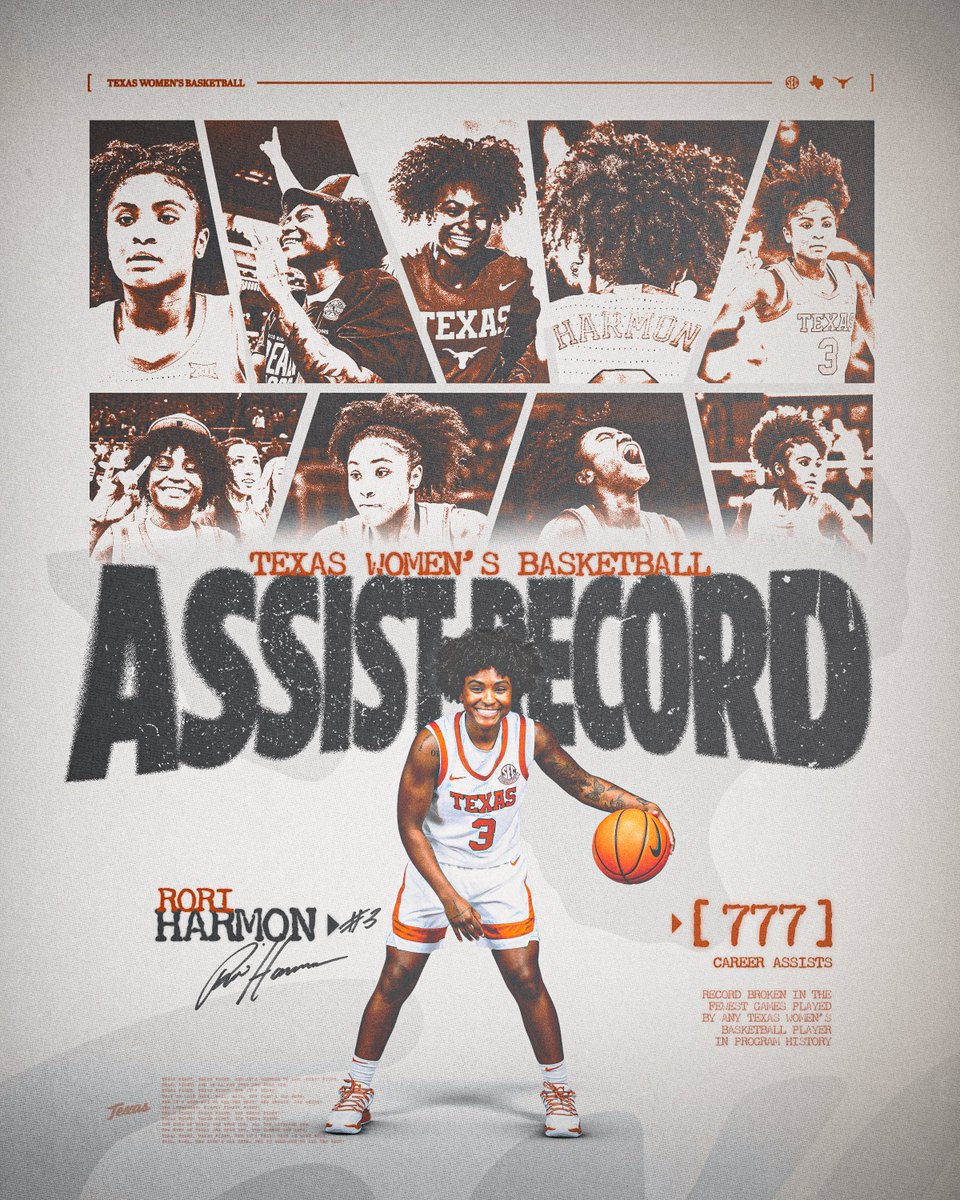 H3️⃣R.

Rori Harmon sets the All-Time Texas Assist Record with 777 career assists 🤘

#HookEm