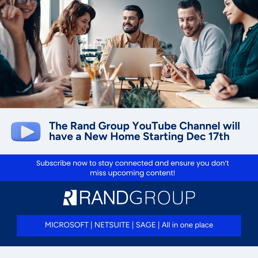 WebSanSolutions's tweet photo. Exciting news! WebSan’s YouTube channel becomes the new Rand Group Channel on Dec 17. We’re unifying under the Rand Group brand for a stronger hub of tutorials, demos &amp; expert insights across Dynamics 365, Sage &amp; NetSuite. https://t.co/u66lorSRp2 https://t.co/Hb4fsVsWlw