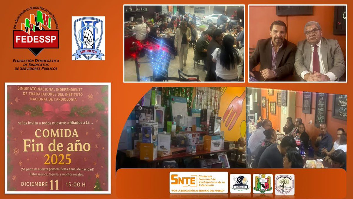 En representación de la Presidencia Colegiada Nacional el Mtro. <a href="/CarlosCruzCas11/">Carlos Cruz Castelán</a> entrega el saludo y felicitaciones a los integrantes del <a href="/snitincich/">snitincich</a> en su Brindis de Fin de Año.
<a href="/agusaviles1/">Agustín Avilés</a> @SNTSADER <a href="/censntsict/">SNTSICT</a> <a href="/marudavalos29/">Maru Dávalos</a> <a href="/mariogomezgg/">Mario  Gómez</a>