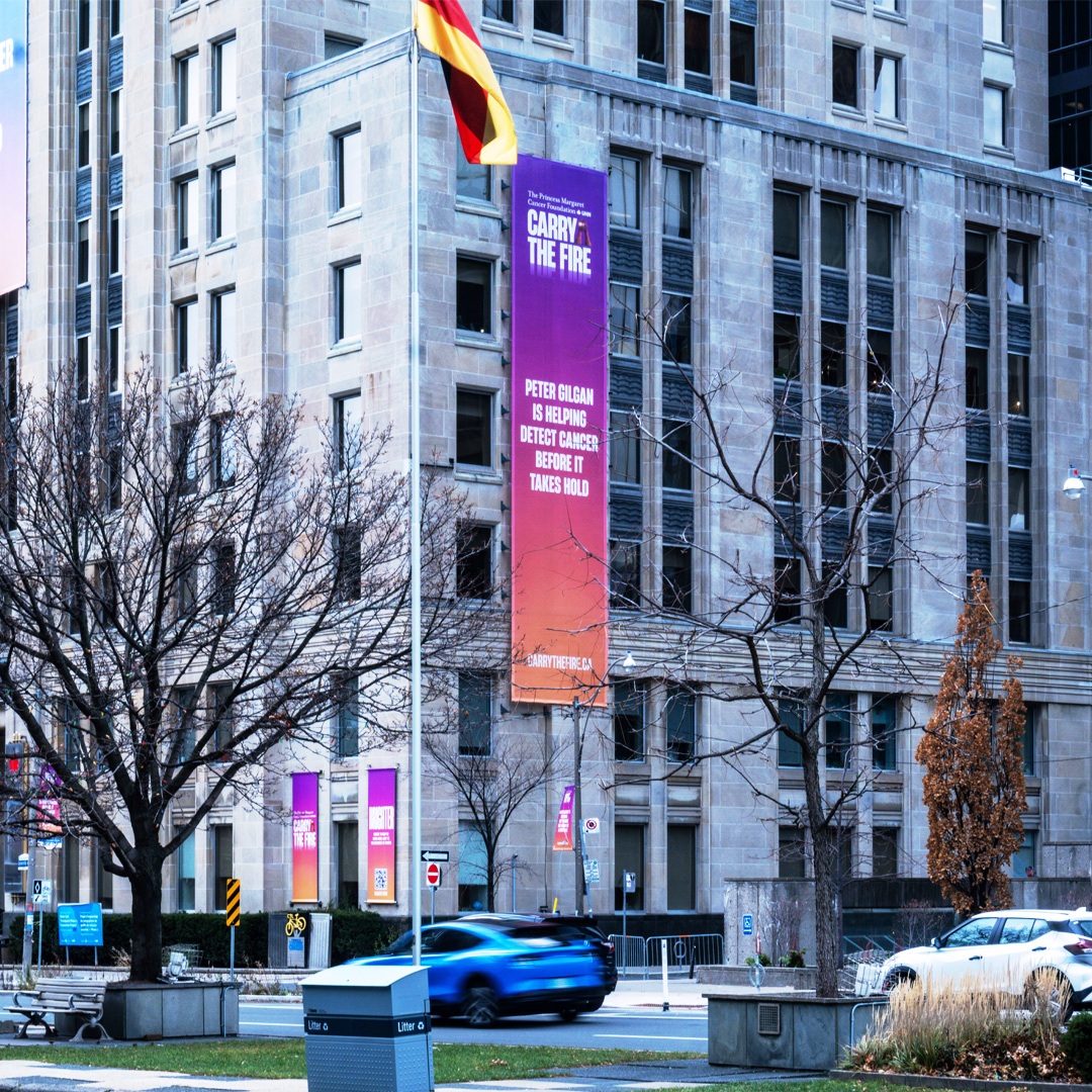 AbconMedia's tweet photo. It takes more than a message to make an impact—it takes execution.
We’re proud to handle the production and installation of these iconic large format banners at the @thePMCF showcasing Peter Gilgan's role in advancing early cancer detection. #CarryTheFire https://t.co/S5Q3NvfLum