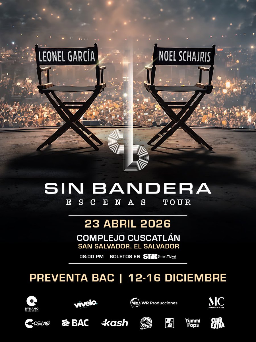 Amigos de El Salvador! <a href="/sinbandera/">Sin Bandera</a> llega con su nueva gira #EscenasTour el 23 de abril! 

Boletos en preventa aquí! 

smartticket.pro/SinBanderaElSa…