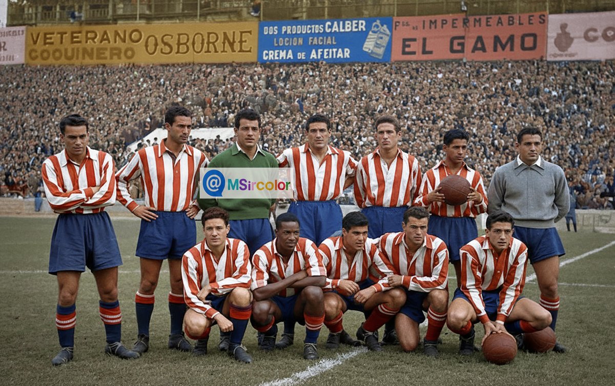 MSircolor's tweet photo. Foto coloreada del @Atleti en #Atocha 26-10-52 #RealSociedad 0 #AtléticodeMadrid 2 en la foto: #Mecía #Mújica #Montes #Tinte #RCobos #LobitoHernández #Cayetano(PS);;#Juncosa⚽️ #BenBarek #Escudero⚽️ #Agustín #Callejo el entrenador era #HelenioHerrera https://t.co/uTzCpYa9Pt