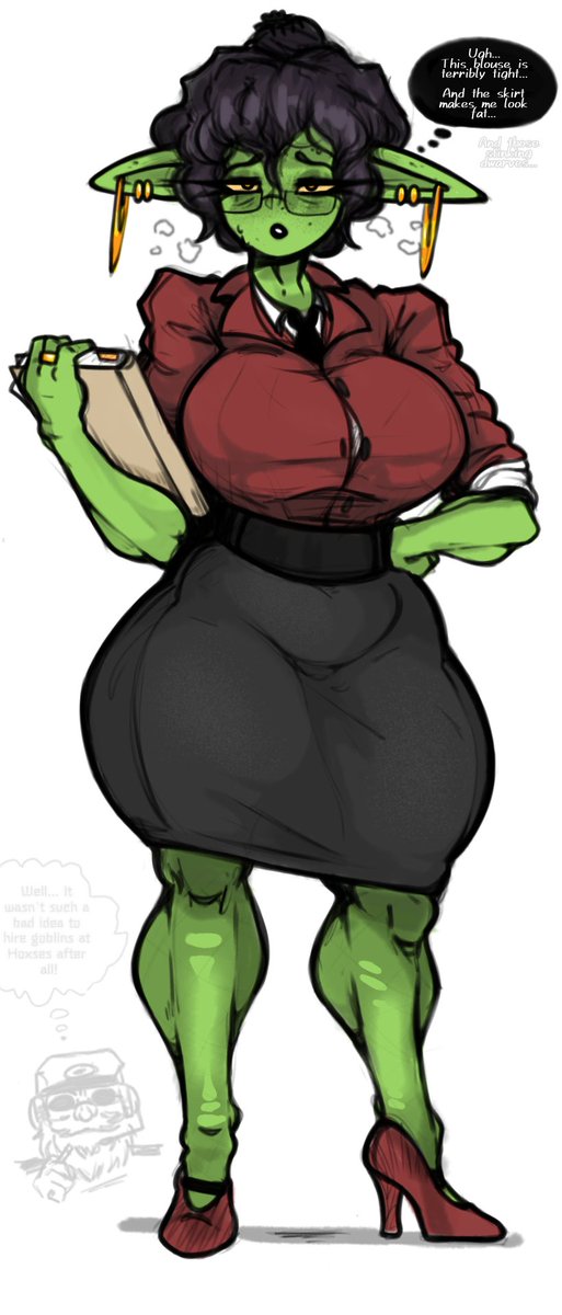 Ave_Leonid's tweet image. A goblin-secretary hired in «Deep Rock Galactic» who has now ended up in the company of drunken dwarves (Plus, she looks enormous tall to them) ⛏️

I decided to use my old sketch to create a new piece, and it turned out pretty well.🦣✨

#goblingirl #goblin #DeepRockGalactic