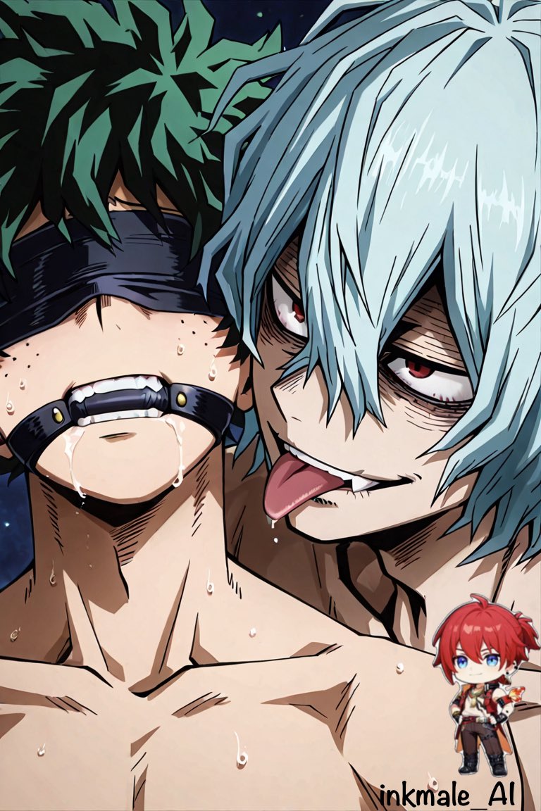 inkmale_AI's tweet photo. Blindfolded and bound. 
Hawks is silenced by Dabi's brutal, searing thrusts, his cockiness fucked right out of him. 
Deku shudders as Shigaraki pounds into him with a rough, impatient rhythm, reminding him he's just a helpless hole now.
#MHA #Deku  #Hawks #Shigaraki #Dabi #NSFW https://t.co/ZAPeQRPgib