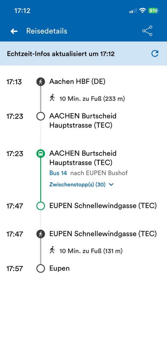Warum lässt die <a href="/sncb/">SNCB</a>-App mich zu einer 10 Minuten entfernt liegenden Haltestelle laufen, wenn der Bus doch auch am Hauptbahnhof abfährt … 🤔